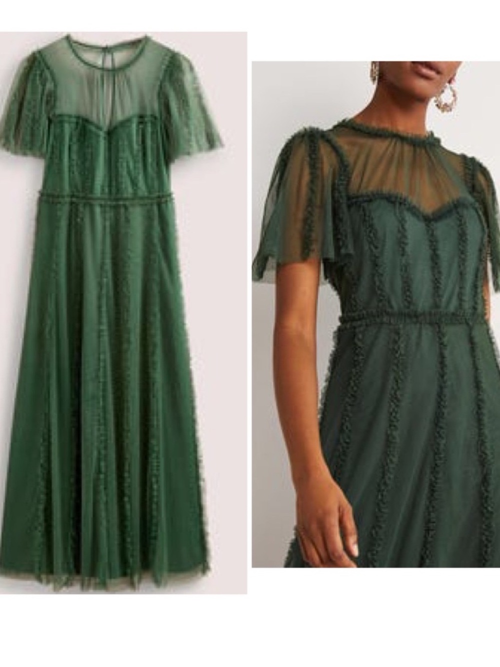 Boden Forest Green Ruffle Tulle Maxi Dress Fairycore Romantic Cottagecore Sz 12